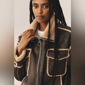 Anthropologie NVLT SHEARLING BIKER JACKET Style No.  4115910370020 BROWN…